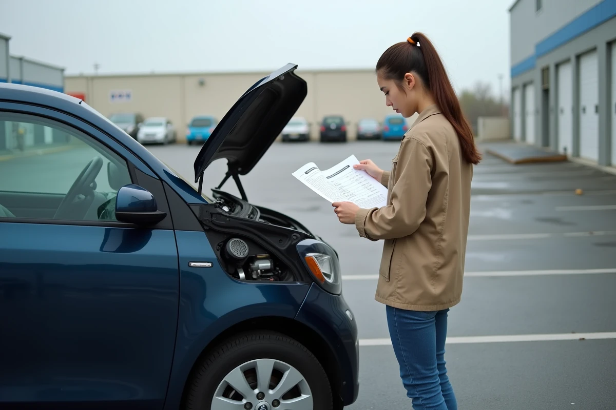 Jeune femme vérifiant une fiche de sécurité à côté d