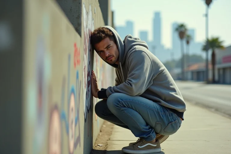 Jeune homme en streetwear dans un environnement urbain